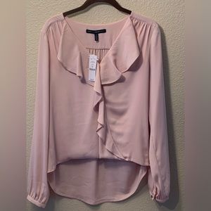 WHBM Smoke Rose Pink long sleeve ruffle Surplice Blouse 8 NWT small snags